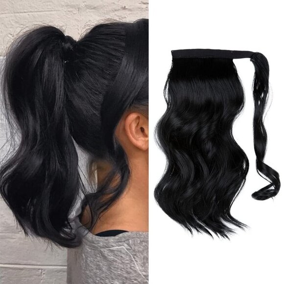 14 In Ponytail Hair Extension Wavy Curly Synthetic Clip-In for Women Jet Black main image 5